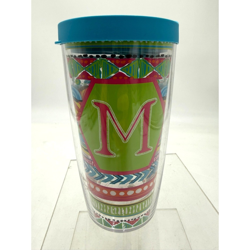 Tervis Tumbler 16oz M Initial Multicolor Geometric Insulated Good Travel Cup